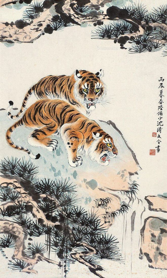 圖：陸儼少、沈綺文合畫《雙虎圖》