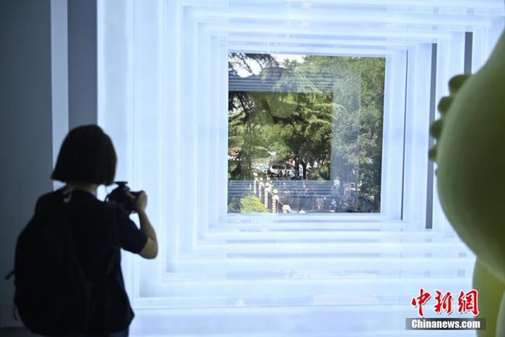 圖為游客參觀藝術(shù)展。中新社記者 李亞龍 攝