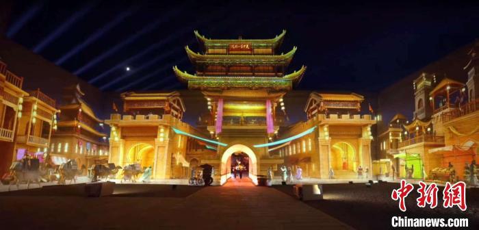 2024年7月15日，甘肅嘉峪關(guān)開啟“夜游”模式。圖為夜游燈光劇《天下嘉峪關(guān)》光影效果。(甘肅嘉峪關(guān)關(guān)城景區(qū)供圖)